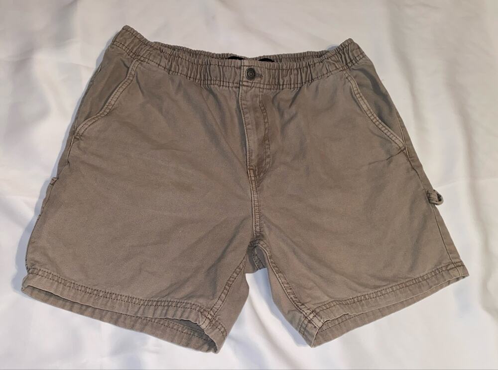 Cotton On Worker Chino Shorts Mens M Taupe Canvas Carpenter Elastic Waist